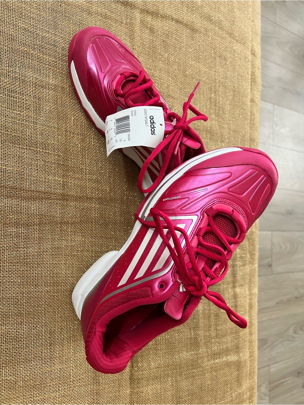 adidas Women's Fuchsia Athletic Sneakers with White Stripes